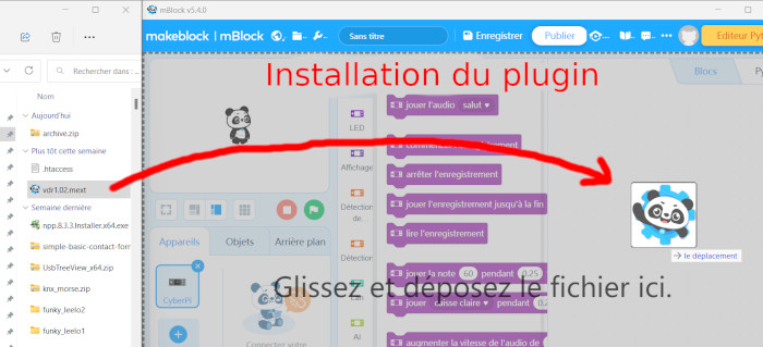 Installation du plugin par glisser-déposer dans mBlock