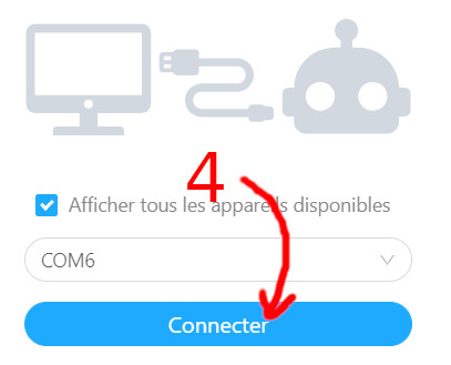 4: choisir le port et connecter