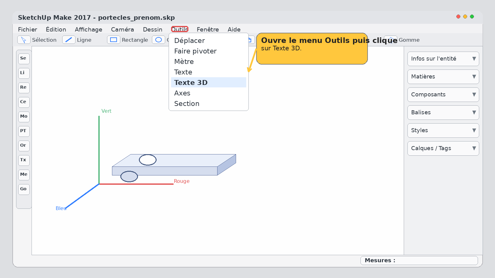 Menu texte 3D SketchUp