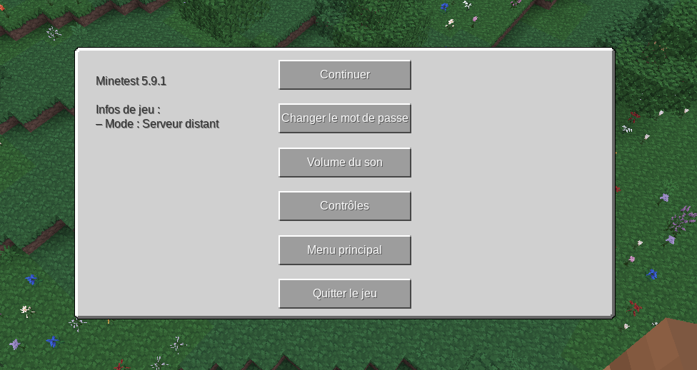 Menu pause Minetest